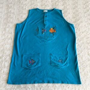 St Maarten Cover Up Dress Womens XL Blue Tropical Caribbean Fish Beach Swim